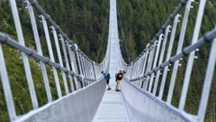 A suspension bridge for pedestrians is the longest such construction in the world. Photo / AP