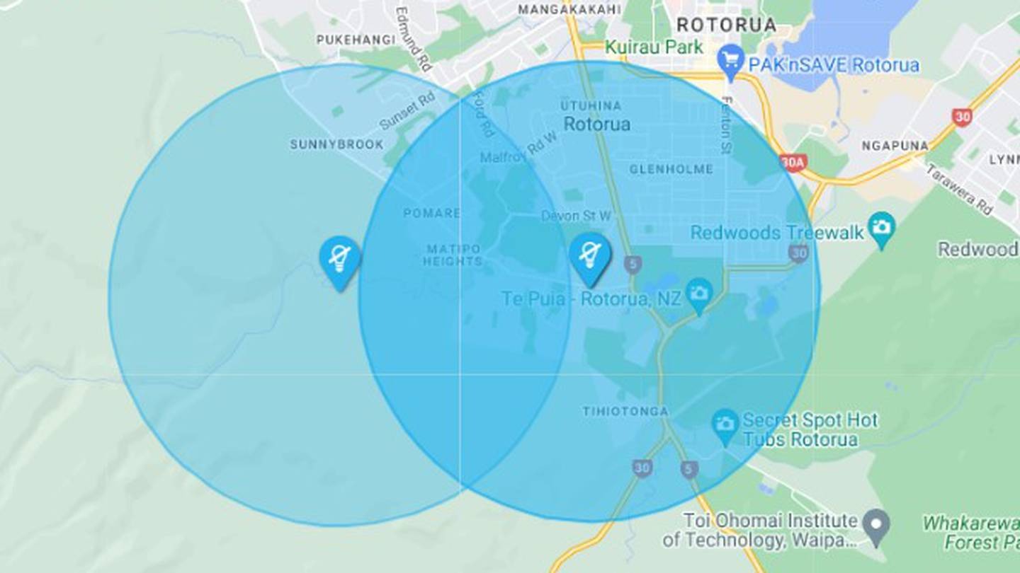The power outage has affected several Rotorua suburbs. Image / Unison