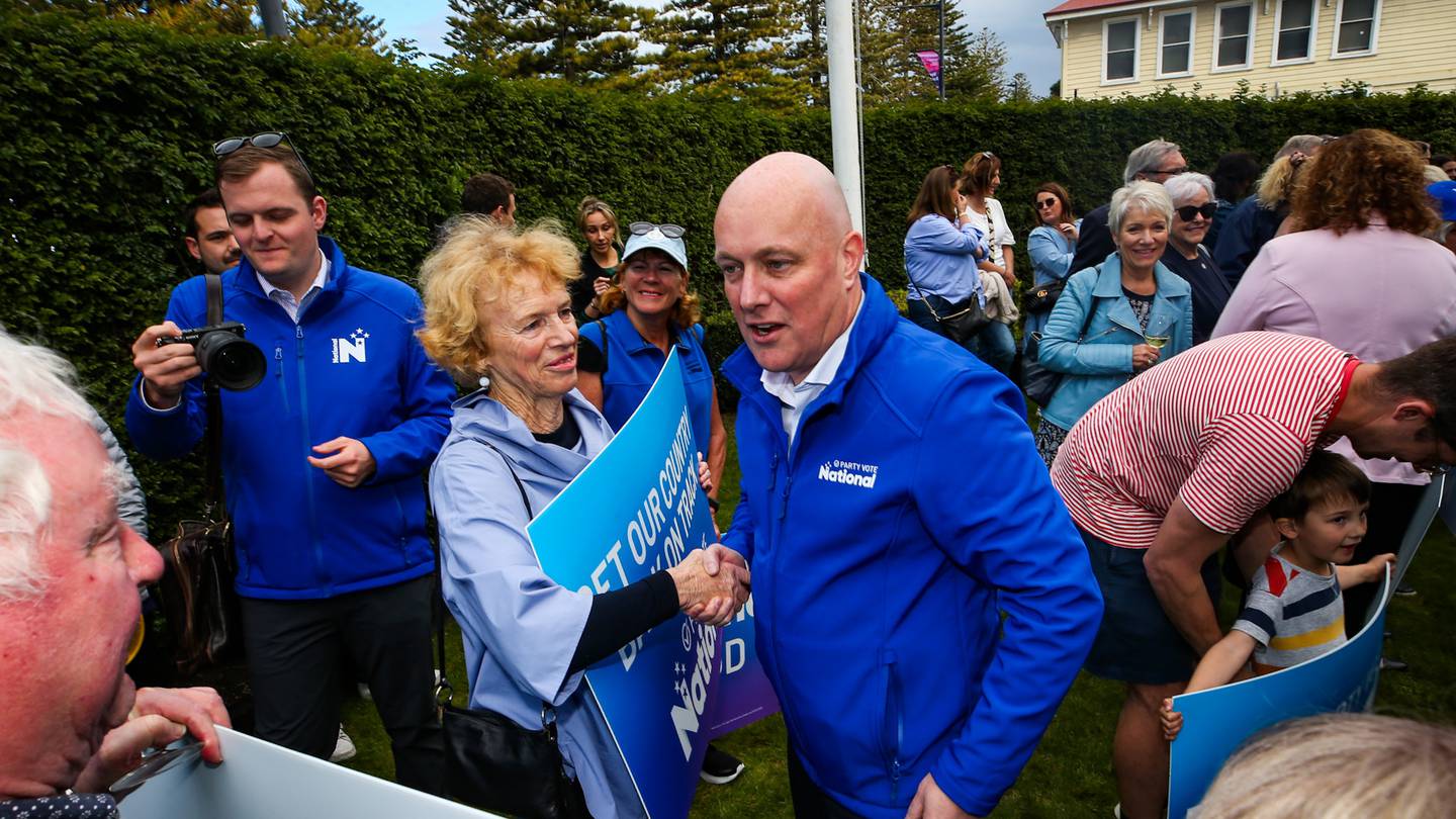 Christopher Luxon arrived to a crowd of supporters in Napier on Wednesday evening during one last election push in the region before the big day. Photo / Paul Taylor