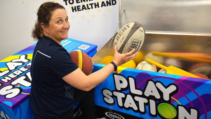 Sport Whanganui partnership lead Paula Darlington with one of the new Play Stations. Photo / Sport Whanganui
