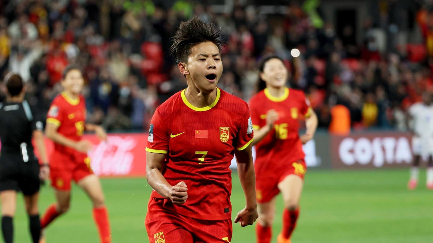 China's Wang Shuang celebrates after scoring the only goal in China's win over Haiti. Photo / AP