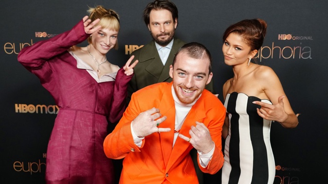 Hunter Schafer, Sam Levinson, Angus Cloud and Zendaya at the premiere of the second season of HBO's 'Euphoria' in 2022. Photo / Getty Images