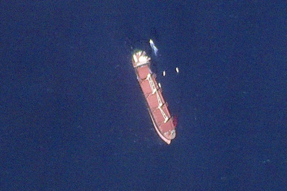 This satellite image taken by Planet Labs PBC shows the Belize-flagged ship Rubymar in the Red Sea on February 28. Photo / AP