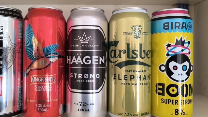 Example of high-strength beers on sale in liquor stores and supermarkets. Photo / Nathan Cowie