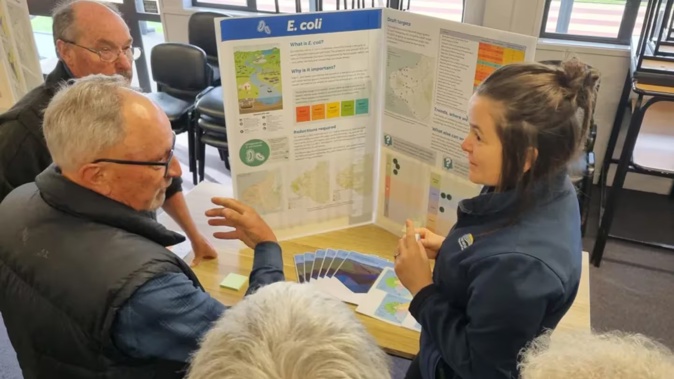 One of Taranaki Regional Council's drop-in events designed to get feedback on targets for its new Land and Freshwater Plan. Photo: RNZ / Robin Martin