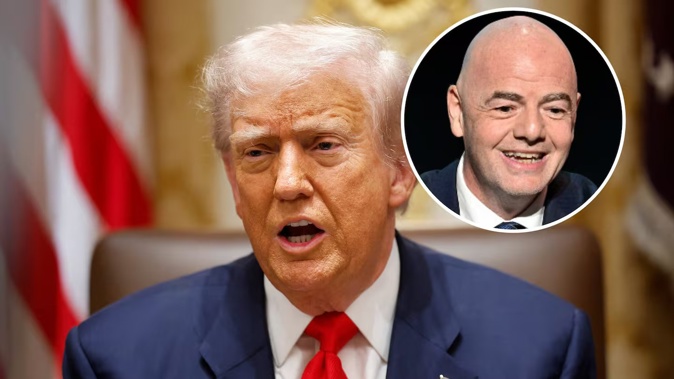 US President Donald Trump and Fifa boss Gianni Infantino (inset).