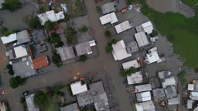 Damage and floods due to heavy rains after an extra-tropical cyclone, in Sao Leopoldo, Rio Grande do Sul state, Brazil on June 17, 2023.