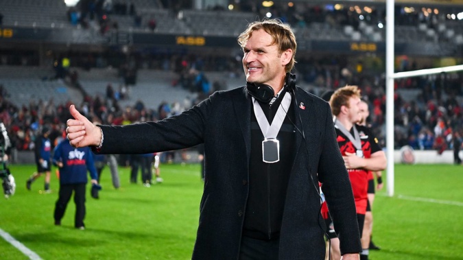 Crusaders coach Scott Robertson celebrates after winning yet another Super Rugby title in June. Photo / Photosport