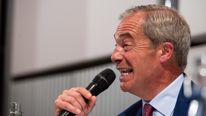 Leader of Reform UK, MP for Clacton, Nigel Farage speaks during Reform UK a press conference, presenting their programme for the upcoming Parliament, on July 5, 2024 in London, England. Photo / Getty