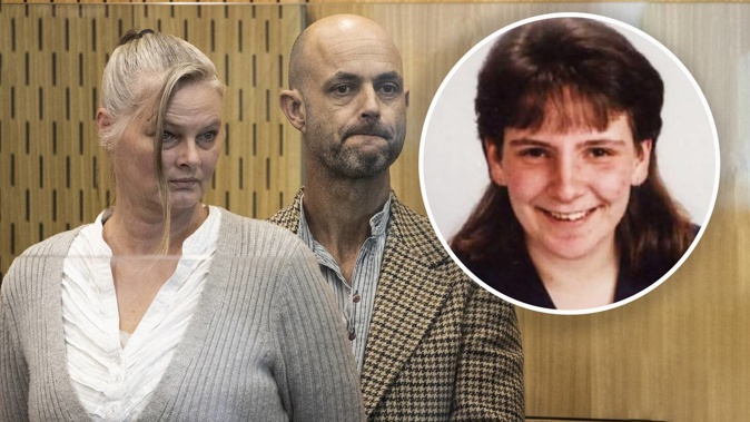 David Hawken and Rebecca Wright-Meldrum have appeared at the High Court in Christchurch charged with the murder of Angela Blackmoore (inset) in 1995.
