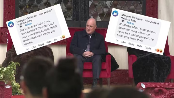 The Māngere Electorate - New Zealand National Party Facebook page is under fire after leaving comments on Te Ao Māori News’ Facebook live of the political parties’ pōwhiri at Turangawaewae marae for the Koroneihana. Photos / Te Ao Māori News