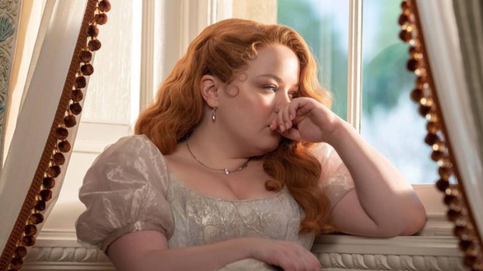 One of the first images of Bridgerton's new season shows Penelope (Nicola Coughlan), who is expected to finally become romantically involved with Colin Bridgerton. Photo / Netflix