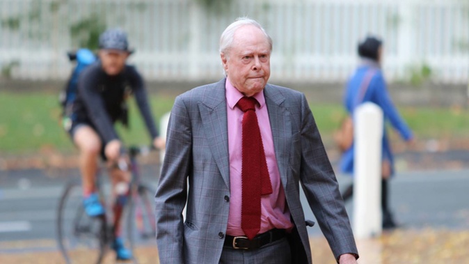 Sir James Wallace enters the High Court at Auckland. Photo / Sam Hurley