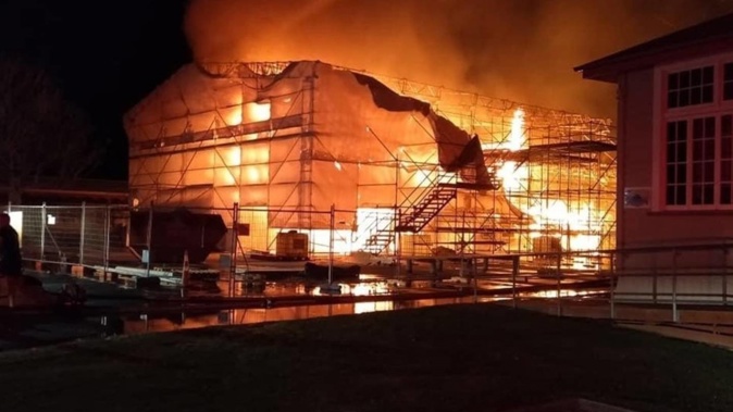 Apanui School on fire in February 2021. Photo / Supplied