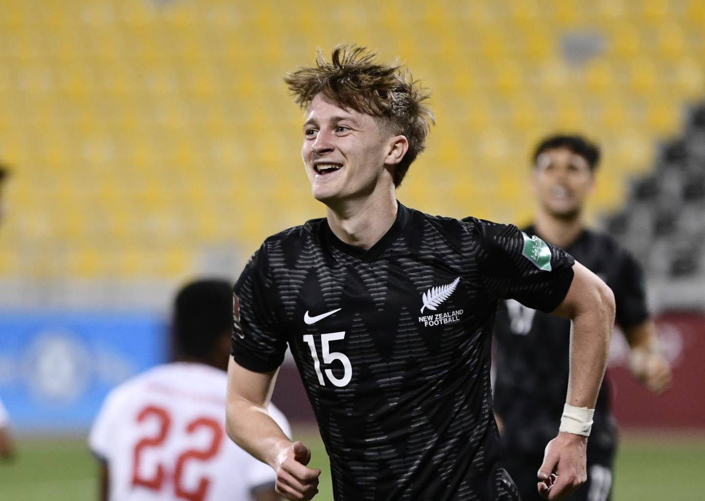 Alex Greive celebrates after scoring New Zealand's opening goal. (Photo / Photosport)