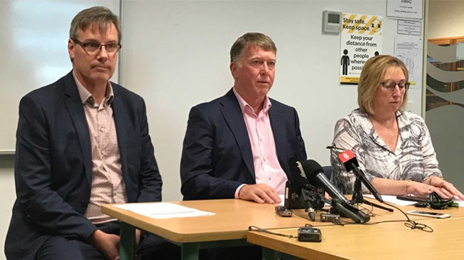 Ministry of Health's boss of data and digital Shayne Hunter (left) joined DHB chief executive Kevin Snee and executive director of hospital and community services Chris Lowry. (Photo / Belinda Feek)