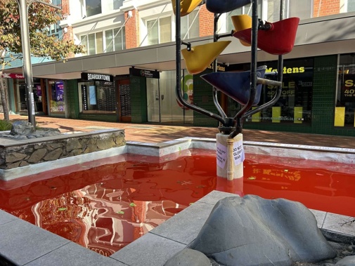 Wellington's bucket fountain has been targeted by anti-war protesters on Anzac Day.
