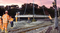 The screeching noise started during the summer after Rail Network Rebuild work around Hobson Bay. Photo / KiwiRail 