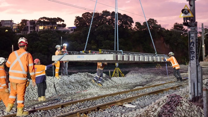 The screeching noise started during the summer after Rail Network Rebuild work around Hobson Bay. Photo / KiwiRail