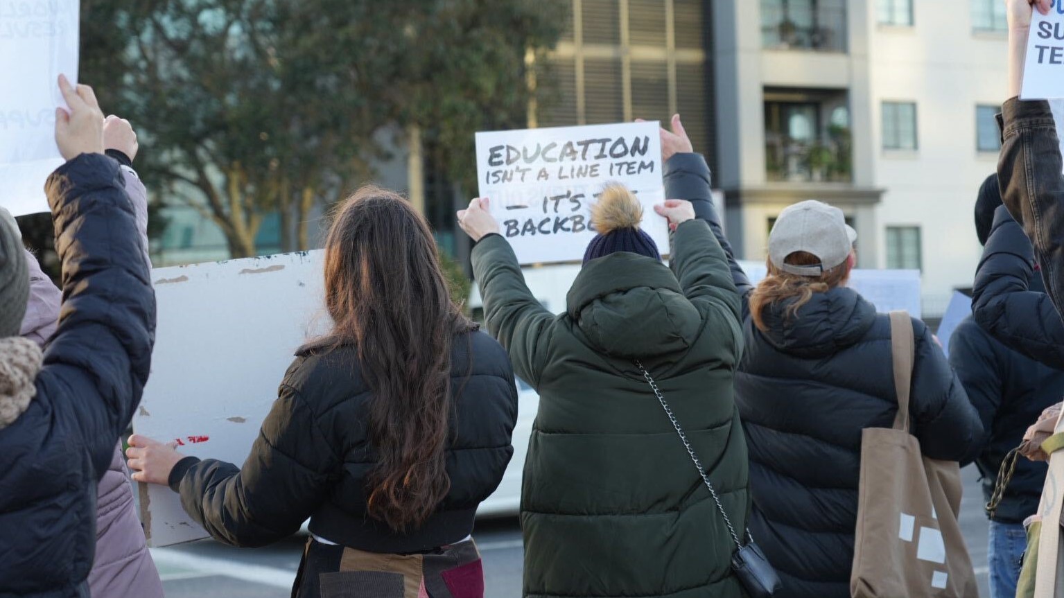 Teachers strike outside of Westlake Girls High School. Photo / Alyse Wright 