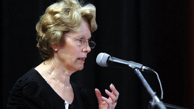 Lesley Elliot, who's daughter was murdered by Clayton Weatherston, speaking to senior students at Napier Boys High school about abusive relationships. Photo / Paul Taylor, File