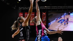 Jeante Strydom of the Steel and Te Paea Selby-Rickit of the Tactix tussle for the ball during an ANZ Premiership match. Photo / Photosport