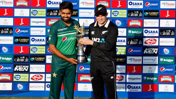 Pakistan captain Babar Azam and New Zealand captain Tom Latham. (Photo / Photosport)