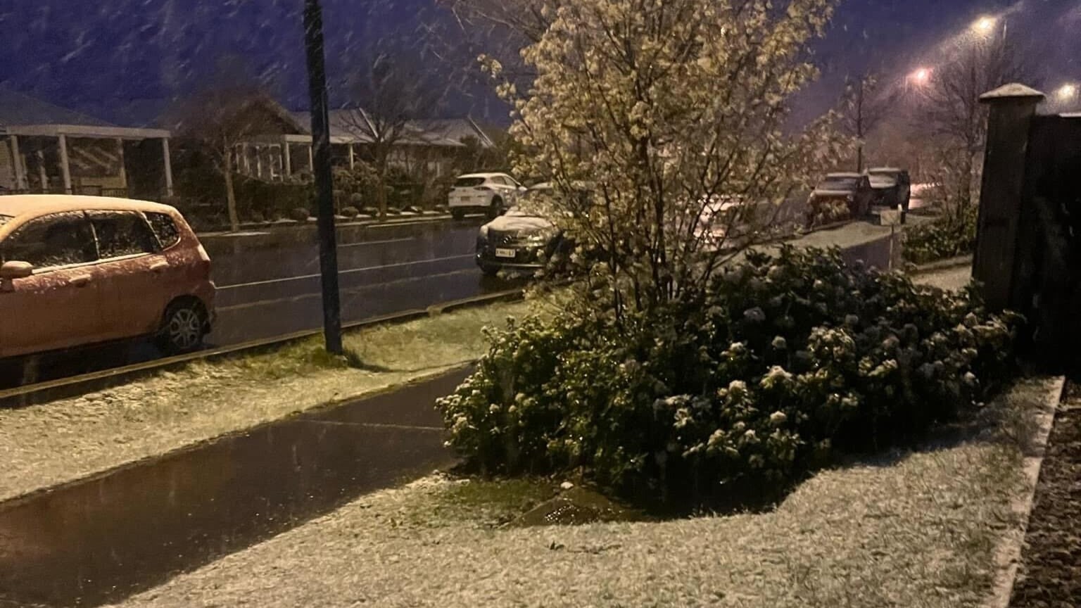 Snow has begun to fall in Pegasus, Canterbury.