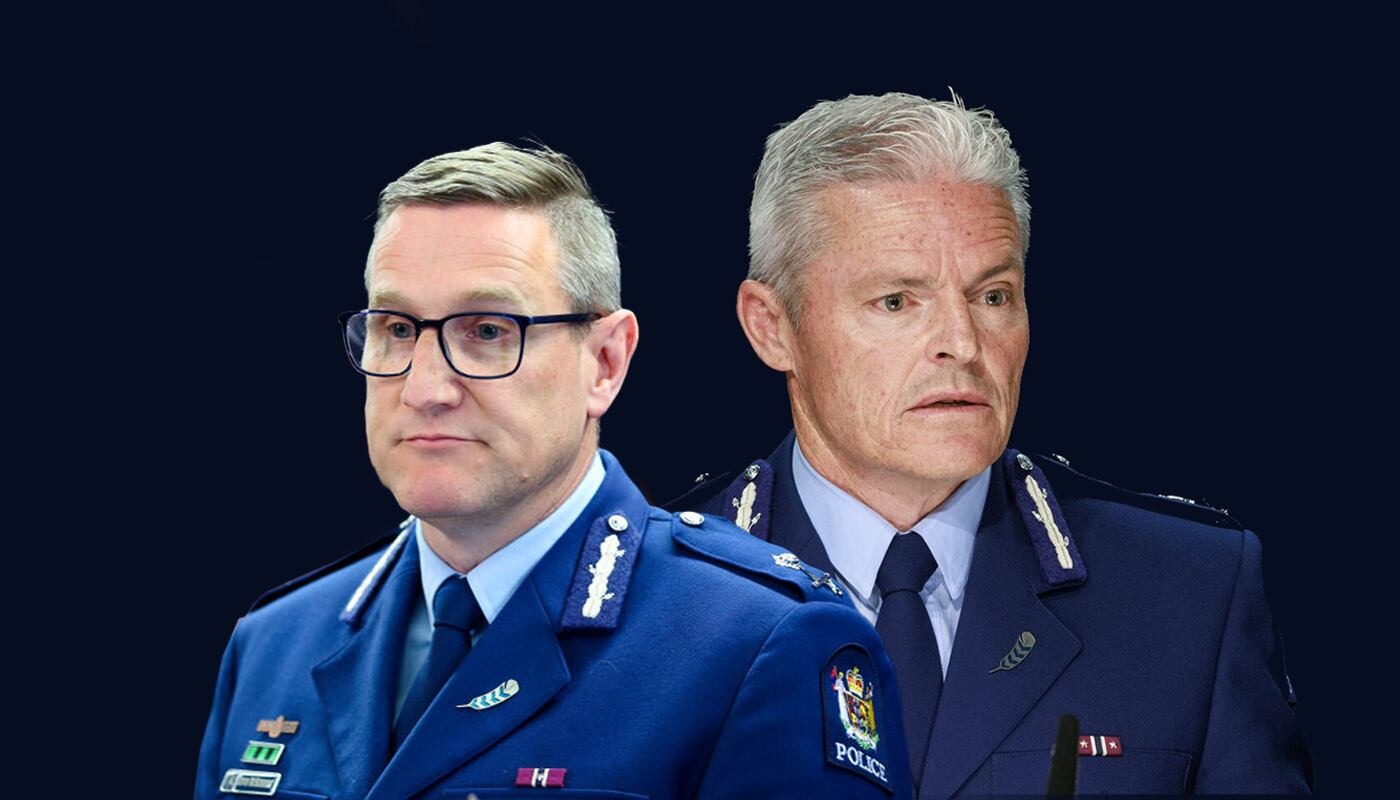 Former deputy police commissioner Jevon McSkimming (left) who resigned after objectionable material found on his work devices, and Police Commissioner Richard Chambers. Composite image by NZME