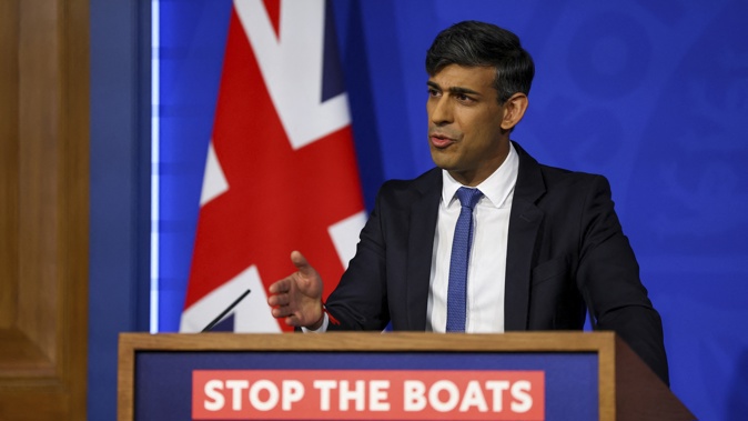 British Prime Minister Rishi Sunak speaks during a press conference at Downing Street in London, Monday, April 22, 2024. Photo / Toby Melville | Pool Photo via AP
