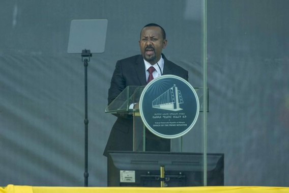Ethiopia's Prime Minister Abiy Ahmed speaks behind bulletproof glass at his inauguration ceremony. (Photo / AP)