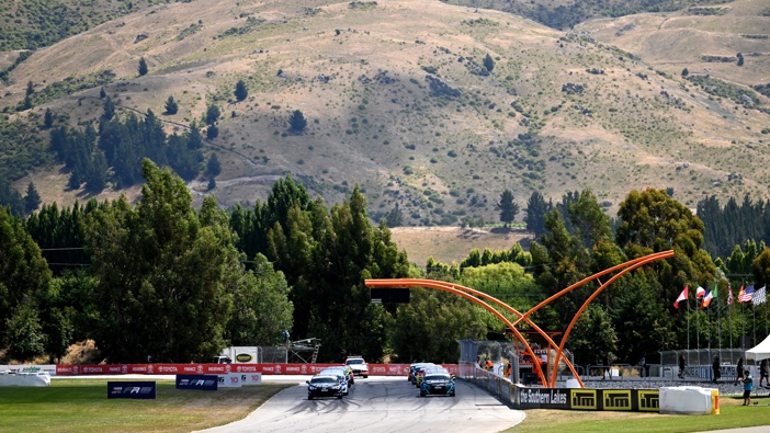 Cars line up for the start of race one of the Toyota 86 Series during the 2023 Super Sprint MotorSport New Zealand Championship at Highlands Motorsport Park. Photo / Getty