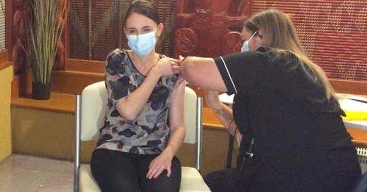 Jacinda Ardern receiving her first dose of the Covid vaccine. Photo / NZ Herald