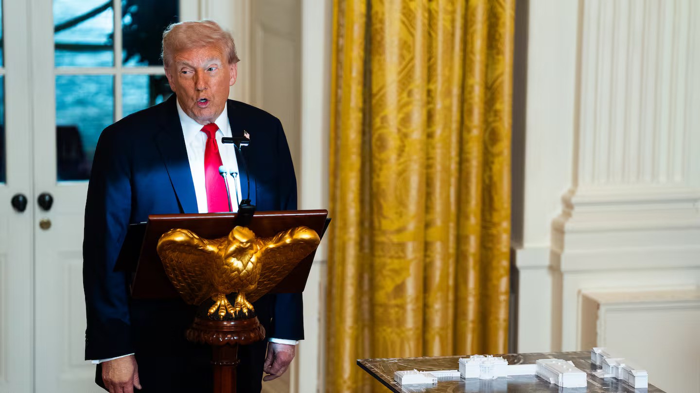 Trump during a ballroom fundraising dinner at the White House. Photo / Demetrius Freeman, The Washington Post