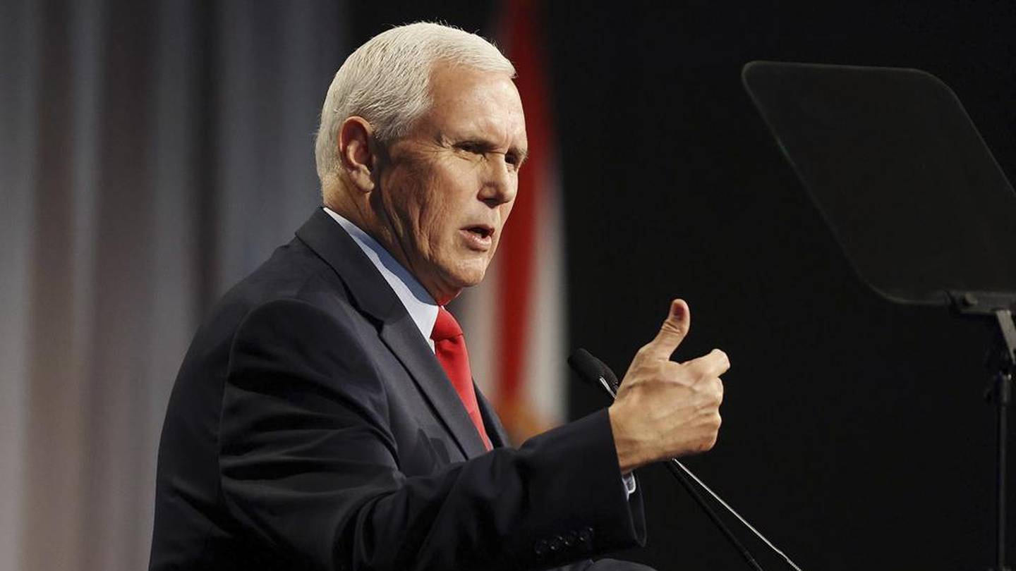 Former Vice President Mike Pence speaks at the Florida chapter of the Federalist Society's annual meeting at Disney's Yacht Club resort in Walt Disney World. (Photo / AP)