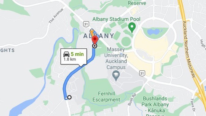 People heading to the Albany covid vaccination centre this morning had to be redirected to the correct address on Oaklands Road five minutes away. (Photo / Google Maps)