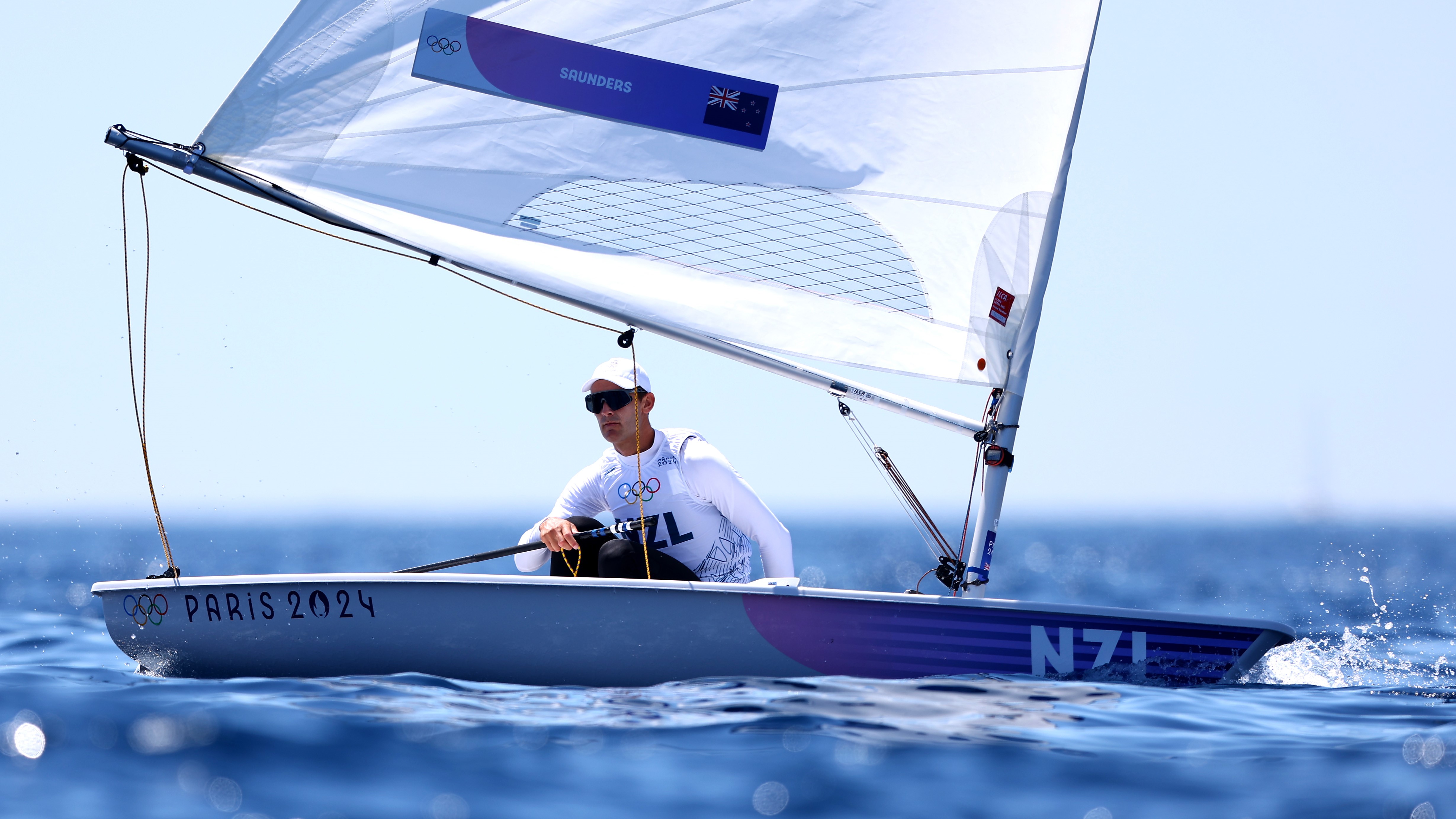 Thomas Saunders of New Zealand practices in the Mens Dinghy ahead of the Paris Olympics at the Marseille Marina on July 26, 2024 in Marseille, France. (Photo by Phil Walter/Getty Images)