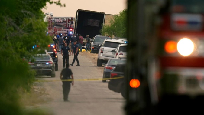 At least 42 people have died in a possible human smuggling case in an 18-wheeler truck in the US. Photo / AP