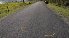 Road markings on McLaren Rd in rural Waikato following Thursday's fatal shooting by police. Photo / Andrew Warner