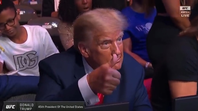 Donald Trump in attendance at UFC 287. Photo / Twitter
