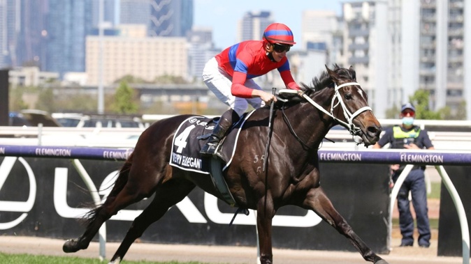 Verry Elleegant racing in the Melbourne Cup 2021. Photo / Bruno Cannatelli