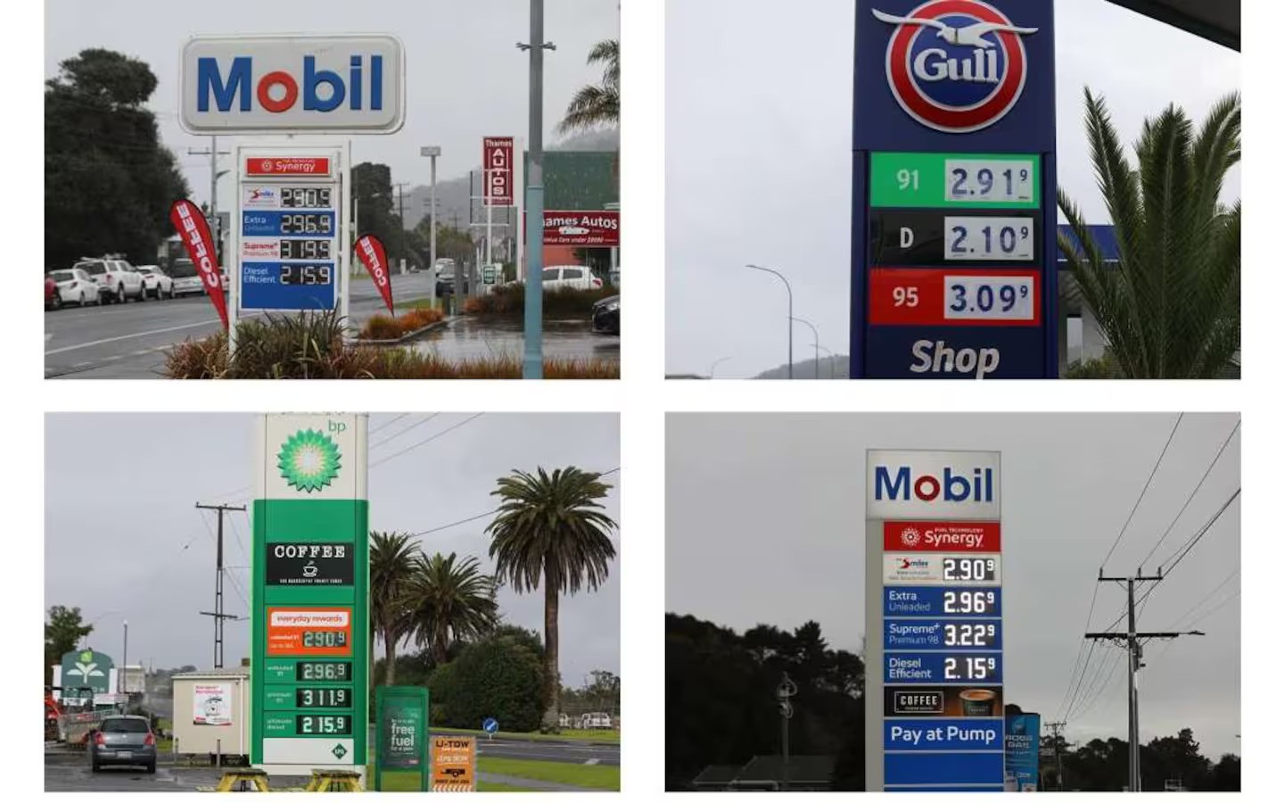 Petrol prices in Thames as of Monday. Photo / Luka Forman, RNZ