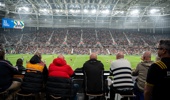 Punters watch day two of Super Round from the Otautahi corporate lounge balcony at One NZ Stadium in Christchurch on April 25, 2026. Photo / Alyse Wright