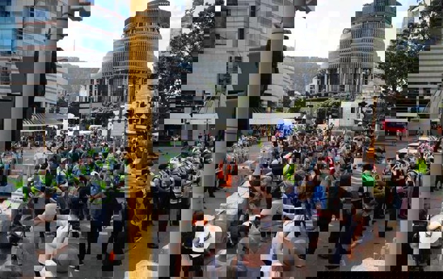 The protest on 22 February 2022. Photo / RNZ