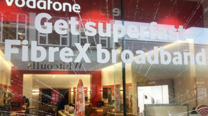 Fibre X promoted at a Vodafone store in the Wellington CBD in October 2017. Photo / Chris Keall