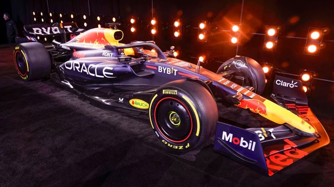 The new RB19 F1 car is unveiled during an event in New York, Friday, Feb. 3, 2023. Ford will return to Formula One as the engine provider for Red Bull Racing in a partnership announced Friday that begins with immediate technical support this season and engines in 2026. (AP Photo/Seth Wenig)