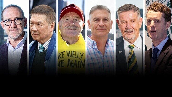 The six men competing to be Wellington's next mayor are Andrew Little, Ray Chung, Graham Bloxham, Karl Tiefenbacher, Rob Goulden and Kelvin Hastie. NZH composite image