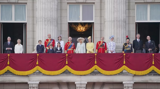 Members of the British royal family stand on the Buckingham Palace balcony while taking part in the Trooping the Colour ceremony in London. Photo / Getty Images