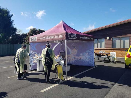 Staff set up at Katikati Medical Centre for a busy day of testing locals. (Photo / Carmen Hall)