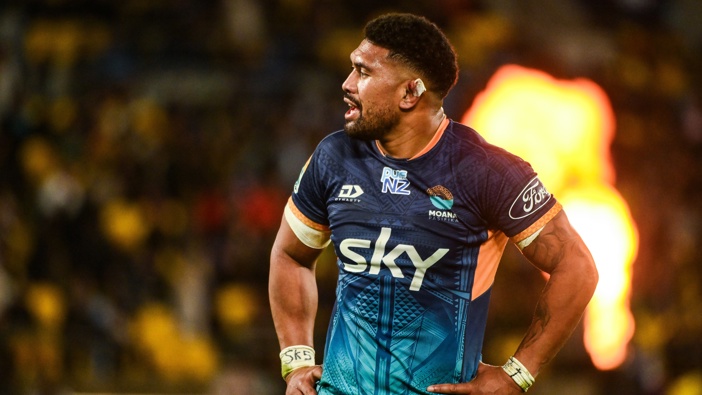 Ardie Savea (captain) of Moana Pasifika, Hurricanes v Moana Pasifika, round 16 of the Super Rugby Pacific competition at Sky Stadium, Wellington, New Zealand on Saturday 31 May 2025. Photo: Elias Rodriguez / Photosport